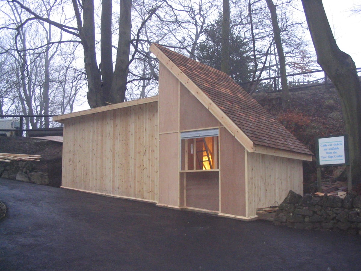 Timber ice cream, tea and coffee shop with a cedar shingle roof